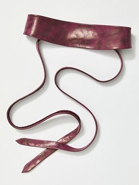 Women's Leather Wrap Obi Belt - Plum